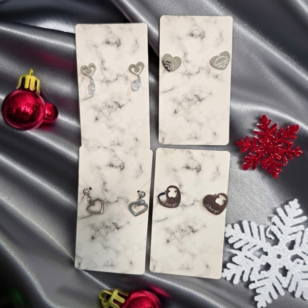 Elegant Silver Heart Earrings Set